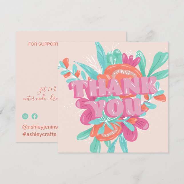 Tarjeta De Agradecimiento Orden del guión retro floral rosa primavera gracia (Anverso / Reverso)