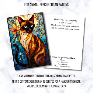 Tarjeta De Agradecimiento Organización de rescate de animales de vidrio empl
