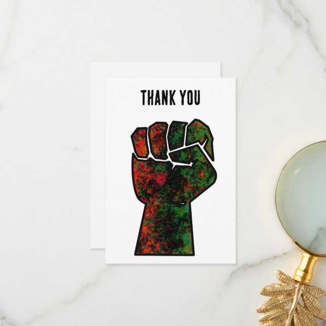 Tarjeta De Agradecimiento orgullo negro puño rojo verde panafricana unidad d (Anverso/Reverso In Situ)