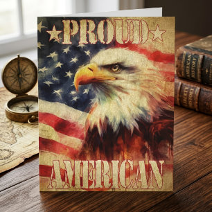 Tarjeta De Agradecimiento Orgulloso Americano. Águila Calva y Bandera de los