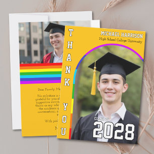 Tarjeta De Agradecimiento Orgulloso Estudiante Gay Arcoíris Amarillo Graduad