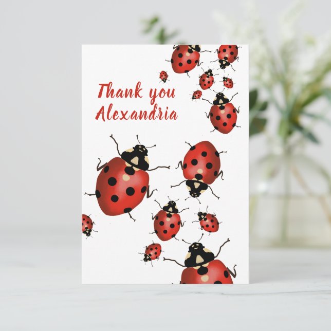 Tarjeta De Agradecimiento Original Ladybug Red White (Anverso de pie)