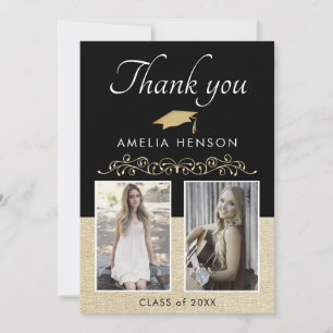 Tarjeta De Agradecimiento Ornamento elegante ruso negro 2 Graduación de foto