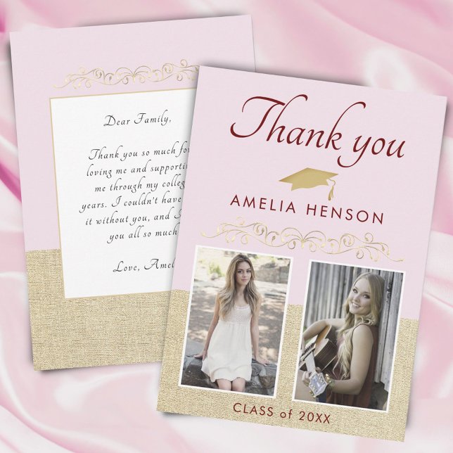 Tarjeta De Agradecimiento Ornamento Rústico Elegante Rosa 2 Graduación de Fo (Subido por el creador)