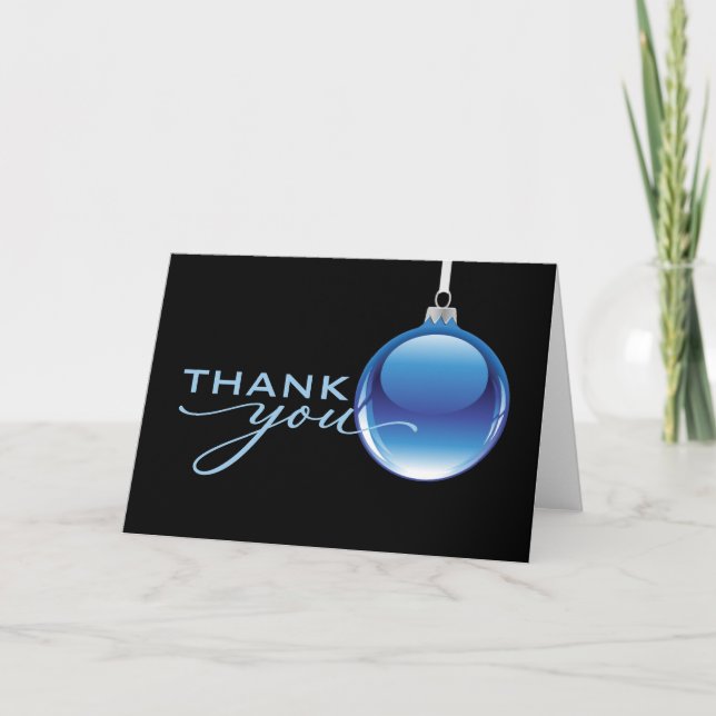 Tarjeta De Agradecimiento Ornamento simple azul de Navidad, en blanco (Anverso)
