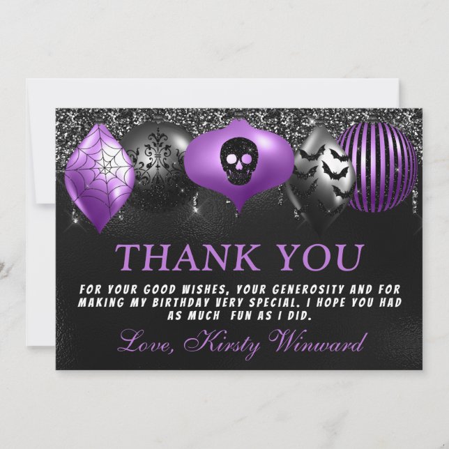 Tarjeta De Agradecimiento Ornamentos de Black Purple Halloween (Anverso)