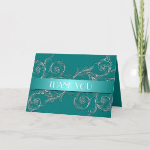 Tarjeta De Agradecimiento Ornamentos florales turquesa de lujo Gracias