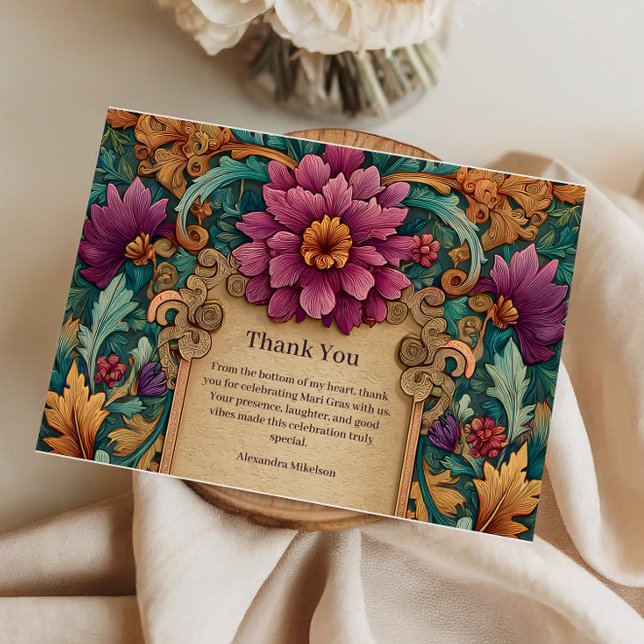 Tarjeta De Agradecimiento Ornate Floral Mardi Gras Masquerade (Subido por el creador)
