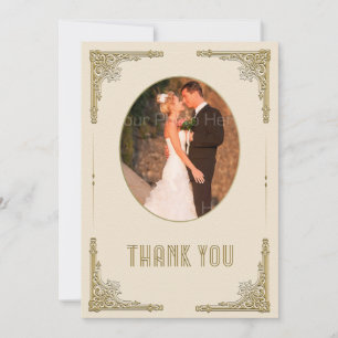 Tarjeta De Agradecimiento Ornate Gold Corners, Art Deco, Foto Gracias