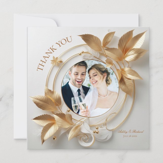 Tarjeta De Agradecimiento Ornate Gold Floral Wedding Thank You Card (Anverso)