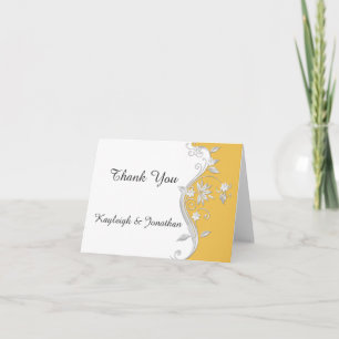 Tarjeta De Agradecimiento Ornate Golden Yellow Silver White Floral Gracias