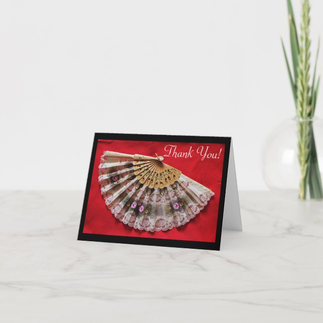 Tarjeta De Agradecimiento Ornate Hand Held Fan on a Red Background Thank You (Anverso)