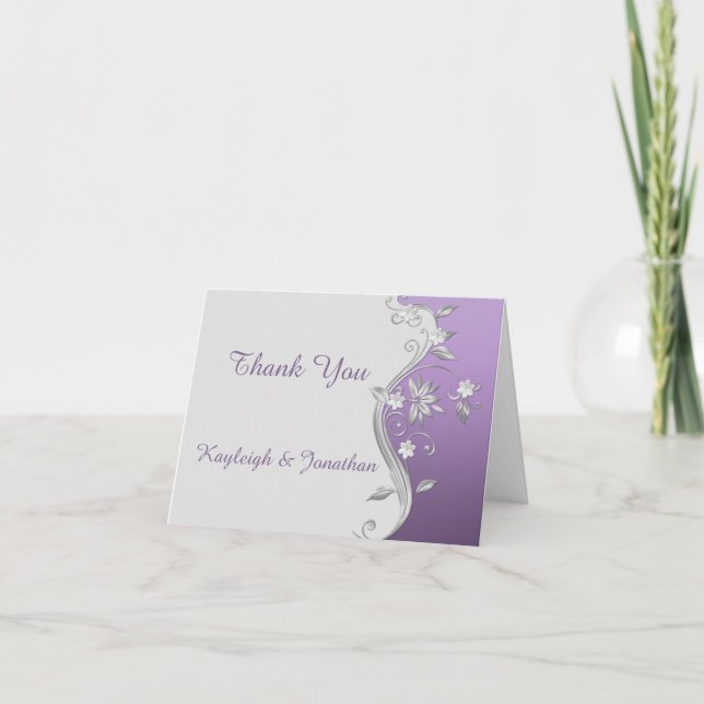 Tarjeta De Agradecimiento Ornate Purple and Silver Floral Gracias (Anverso)