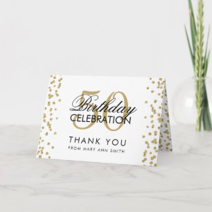Tarjeta De Agradecimiento Oro 50 cumpleaños Gracias Purpurina Confetti