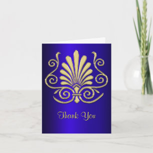 Tarjeta De Agradecimiento Oro Azul Art Deco Damask Gracias