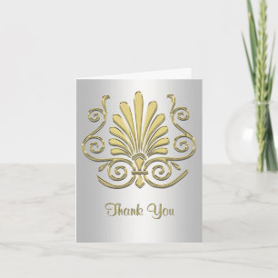 Tarjeta De Agradecimiento Oro Blanco Art Deco Damask Gracias