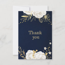 Tarjeta De Agradecimiento oro blanco floral azul marino