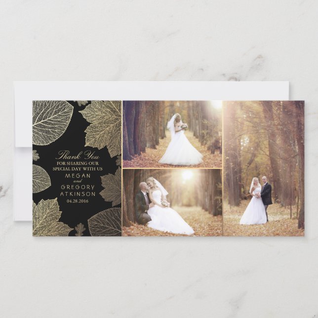 Tarjeta De Agradecimiento Oro Cae deja Boda. (Anverso)