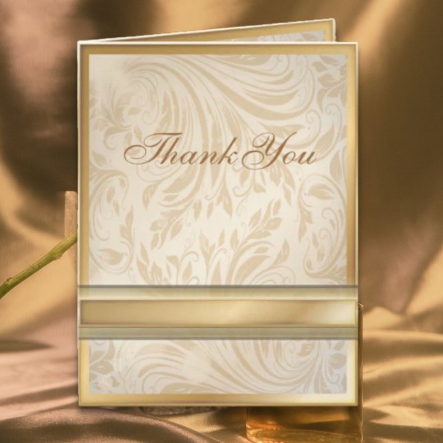 Tarjeta De Agradecimiento Oro de champán formal Damask Wedding (Formal champagne gold Damask Wedding Thank You Card)