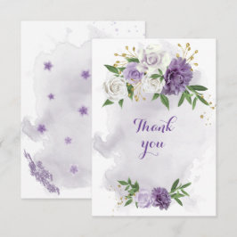 Tarjeta De Agradecimiento oro de flores moradas verde
