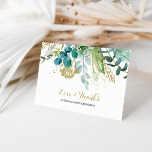 Tarjeta De Agradecimiento Oro de la Vintage y Eucalipto Verde Boda Gracias