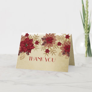 Tarjeta De Agradecimiento Oro de Navidad/Estrella Roja Gracias