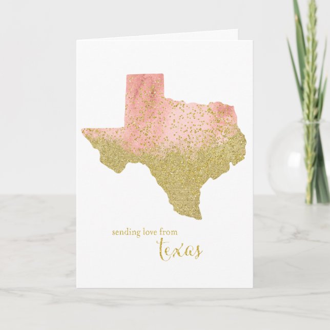 Tarjeta De Agradecimiento Oro De Peachy Enviando Amor Desde Texas (Anverso)