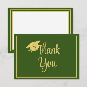 Tarjeta De Agradecimiento Oro elegante y elegante en graduación verde