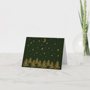 Tarjeta De Agradecimiento Oro espumoso árbol de Navidad, luna, estrellas en