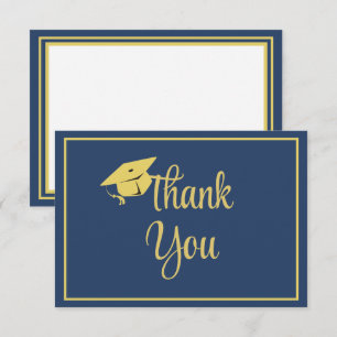 Tarjeta De Agradecimiento Oro estilo clásico en graduación azul marino