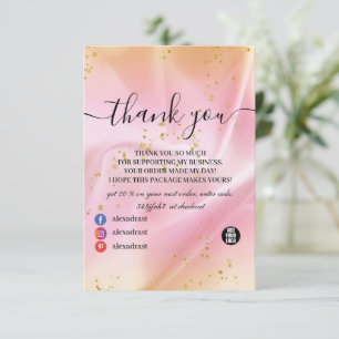 Tarjeta De Agradecimiento Oro femenino y Purpurina rosa