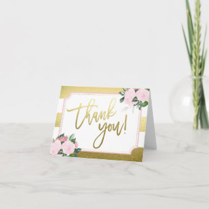 Tarjeta De Agradecimiento Oro Floral Falso de Hoja Gracias