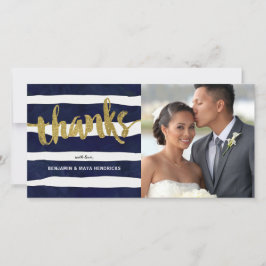 Tarjeta De Agradecimiento Oro Gracias Boda a rayas. Gracias.