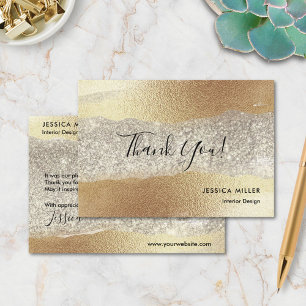 Tarjeta De Agradecimiento Oro Moderno Diamante Brillo Falso Hoja Lujo Glam