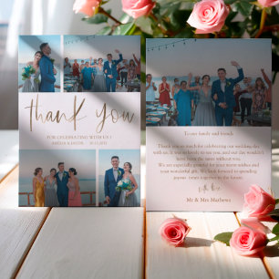Tarjeta De Agradecimiento Oro moderno y blanco 4 Foto Gracias Boda