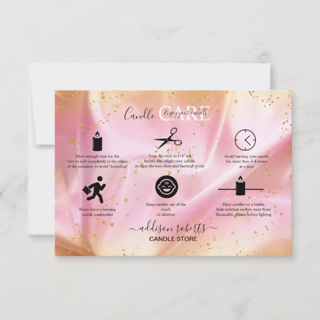 Tarjeta De Agradecimiento Oro moderno y cuidado de velas Purpurinas rosadas (Anverso)