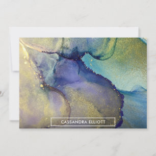 Tarjeta De Agradecimiento Oro multicolor Tinta de alcohol líquido abstracto