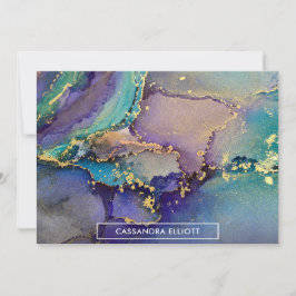 Tarjeta De Agradecimiento Oro multicolor Tinta de alcohol líquido abstracto