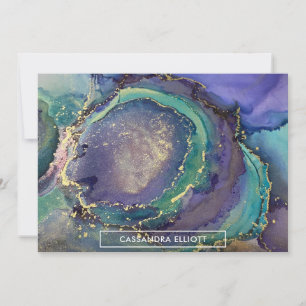 Tarjeta De Agradecimiento Oro multicolor Tinta de alcohol líquido abstracto 