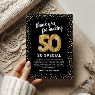 Tarjeta De Agradecimiento Oro Negro 50.º cumpleaños de adultos