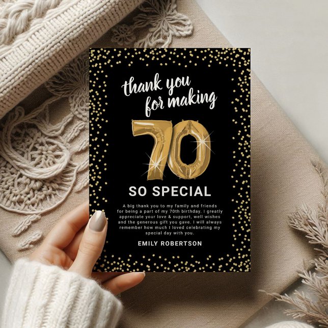 Tarjeta De Agradecimiento Oro Negro 70 cumpleaños de adultos (Subido por el creador)