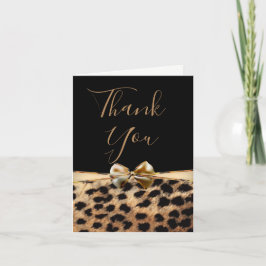 Tarjeta De Agradecimiento Oro Negro Bow Leopardo Estampado Guepardo Gracias