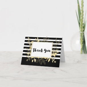 Tarjeta De Agradecimiento Oro Negro Moderno Glamour Chic Botánico Gracias