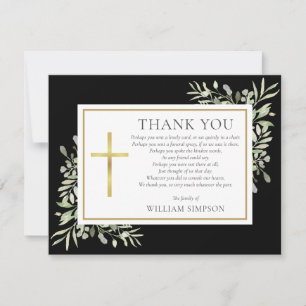 Tarjeta De Agradecimiento Oro Negro Poema de Vegetación para Funeral Cristia