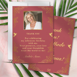 Tarjeta De Agradecimiento Oro Rojo Moderno 50 Cumpleaños Fabulosos
