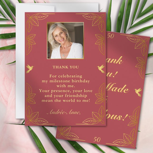 Tarjeta De Agradecimiento Oro Rojo Moderno 50 Cumpleaños Fabulosos (Subido por el creador)