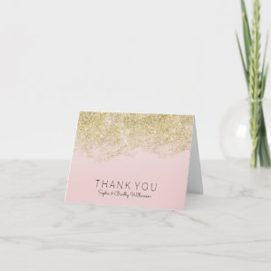 Tarjeta De Agradecimiento Oro Rosa Brillante Glitter Personalizado Gracias