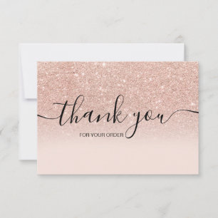 Tarjeta De Agradecimiento Oro rosa brillo falso rosa ombre escritura gracias