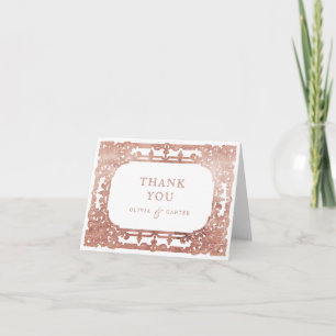 Tarjeta De Agradecimiento Oro rosa elegante romántico ornamentado boda vinta