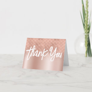 Tarjeta De Agradecimiento Oro Rosa Lujo Sirena Foil Ombre